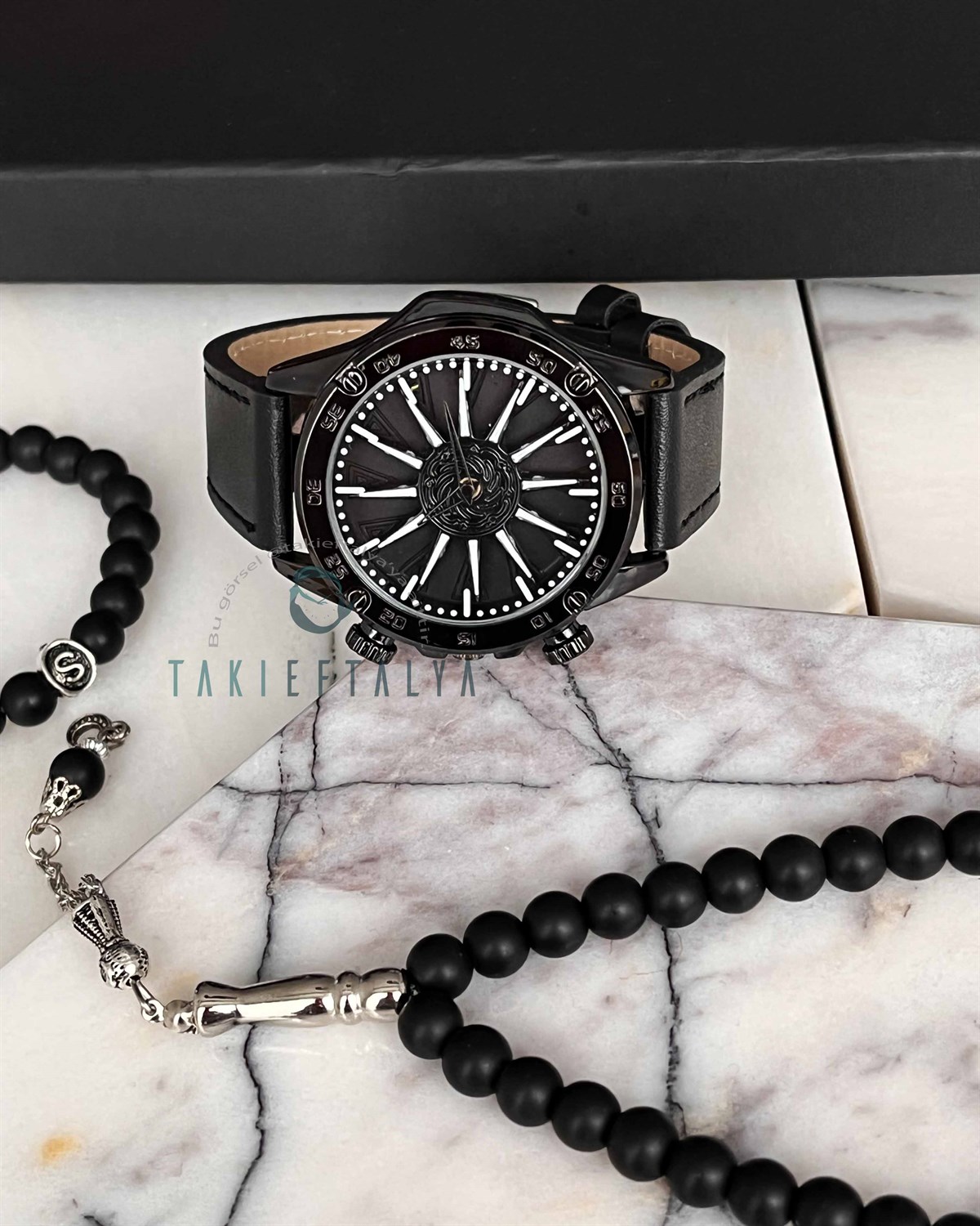 Siyah Dönen  Kadran Deri Kol Saati