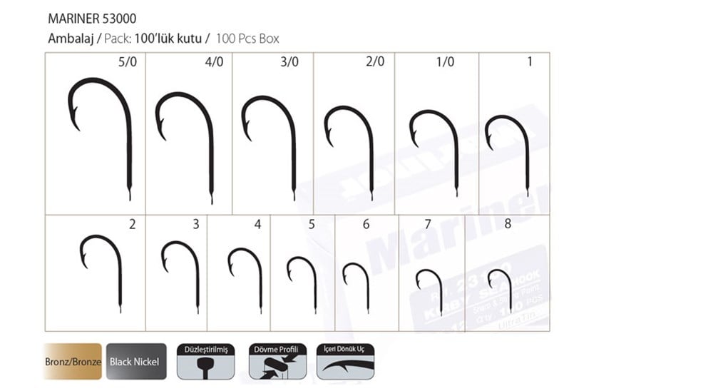 Mariner 53000 Chinu Siyah Nikel Olta İğnesi No:5/0 Siyah Nikel