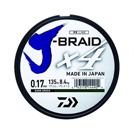 DAİWA J-BRAİD 4 KAT 135MT KOYU YEŞİL ÖRGÜ İP MİSİNA # 0,13 MM