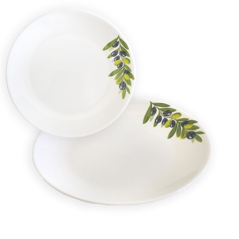 zeytin desenli porselen tabak 2x25cm çap+2x21 cm çap toplam 4 adet