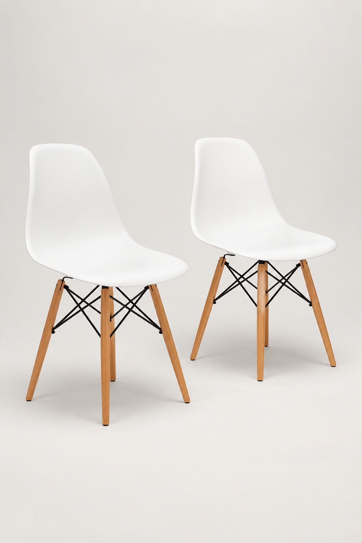 Seduna Beyaz Eames Sandalye | Natural Ahşap Ayaklı | 2 Adet