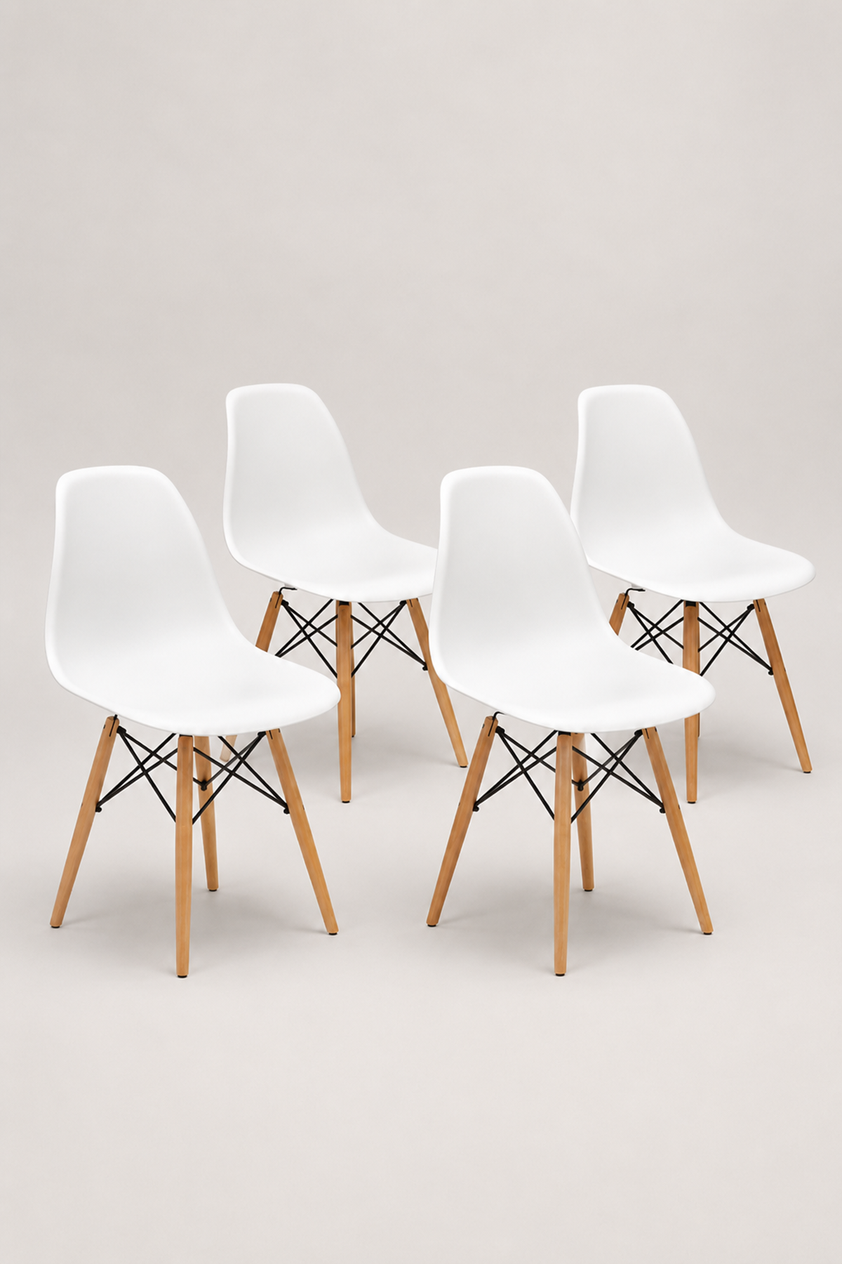 Seduna Beyaz Eames Sandalye | Natural Ahşap Ayaklı | 4 Adet