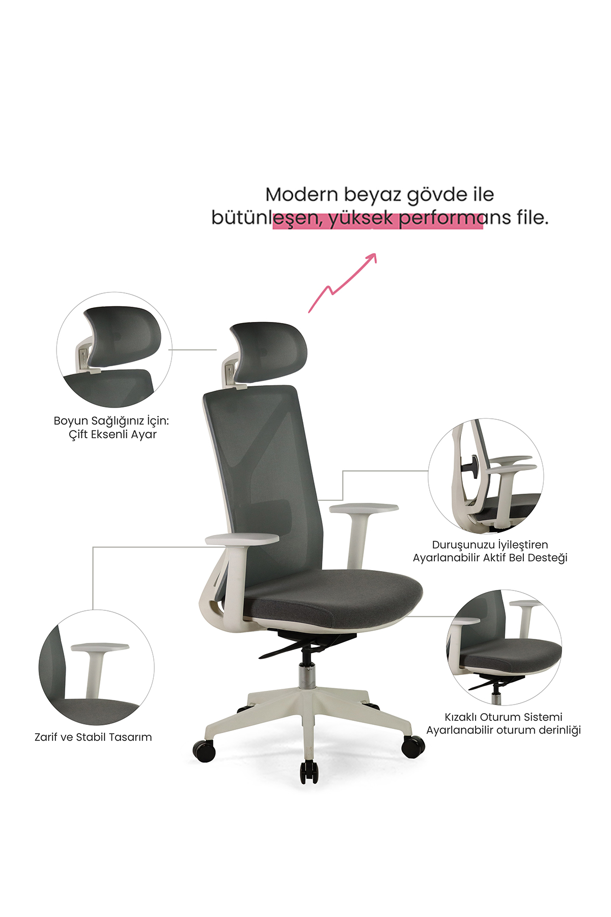 Seduna Benin Beyaz Ofis Koltuğu | Yönetici Koltuğu