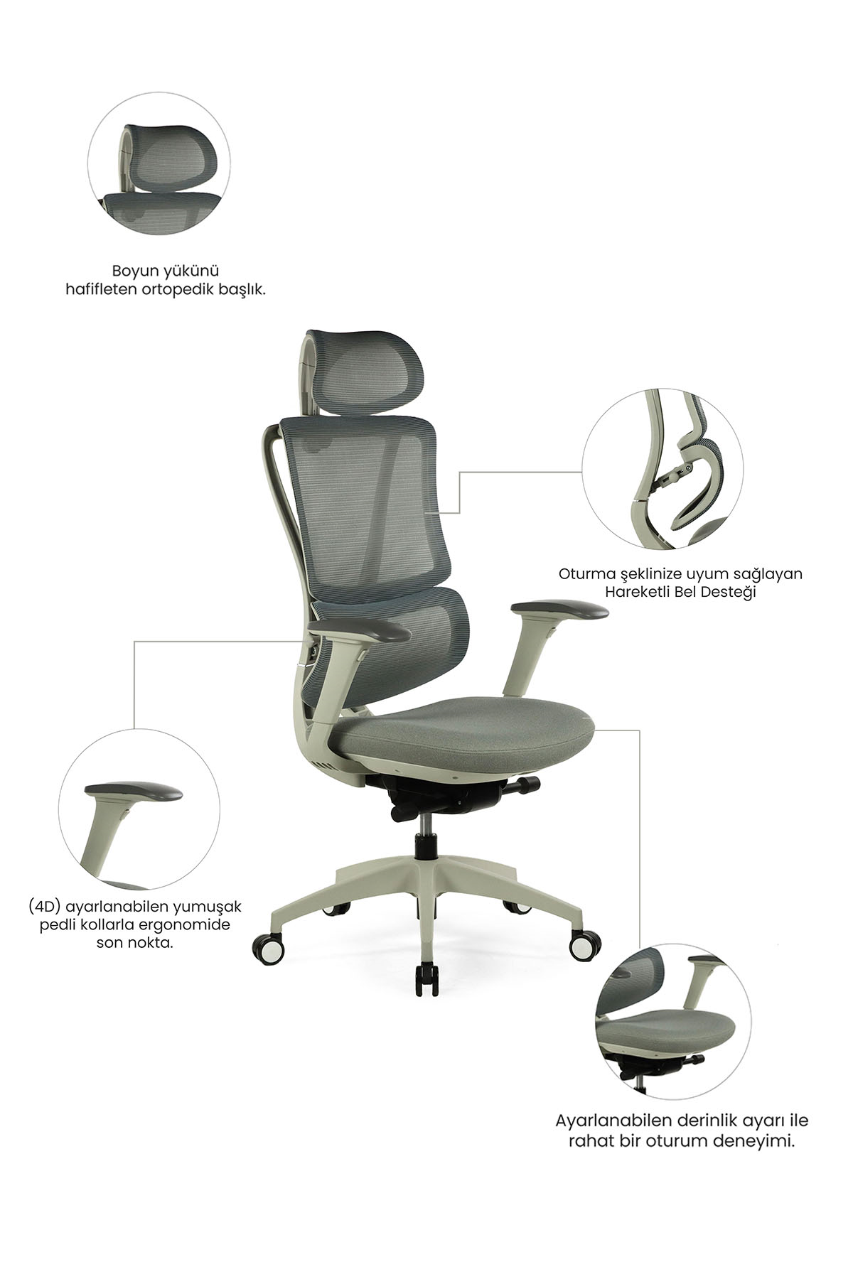 Seduna Evora Premium Gray Ofis Koltuğu | Yönetici Koltuğu