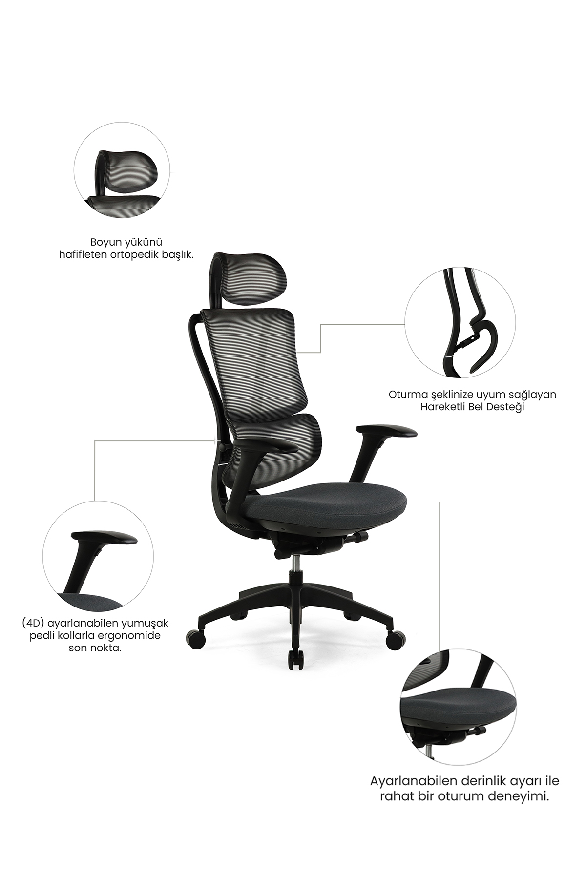 Seduna Evora Premium Black Ofis Koltuğu | Yönetici Koltuğu
