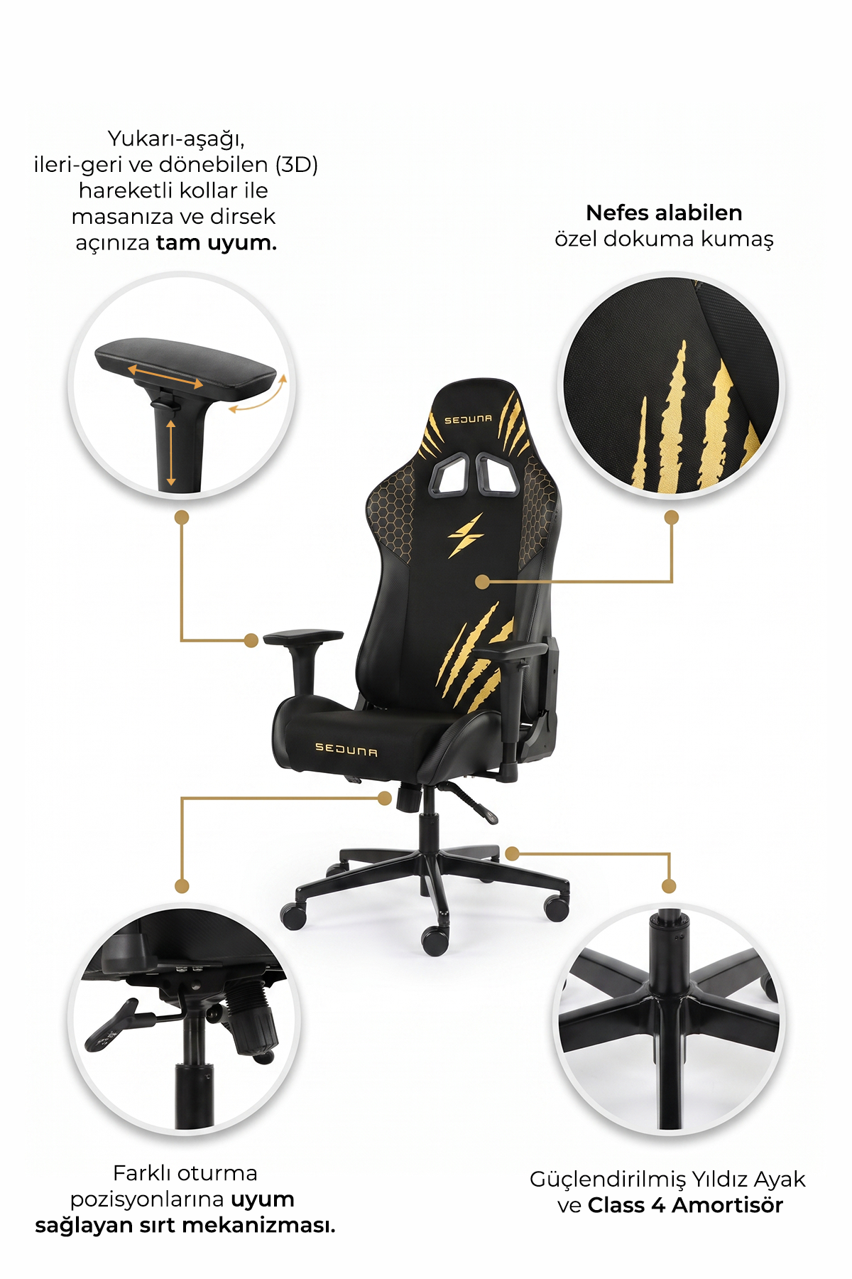 Seduna Kronos Carbon White Premium Oyuncu Koltuğu | Gaming Chair