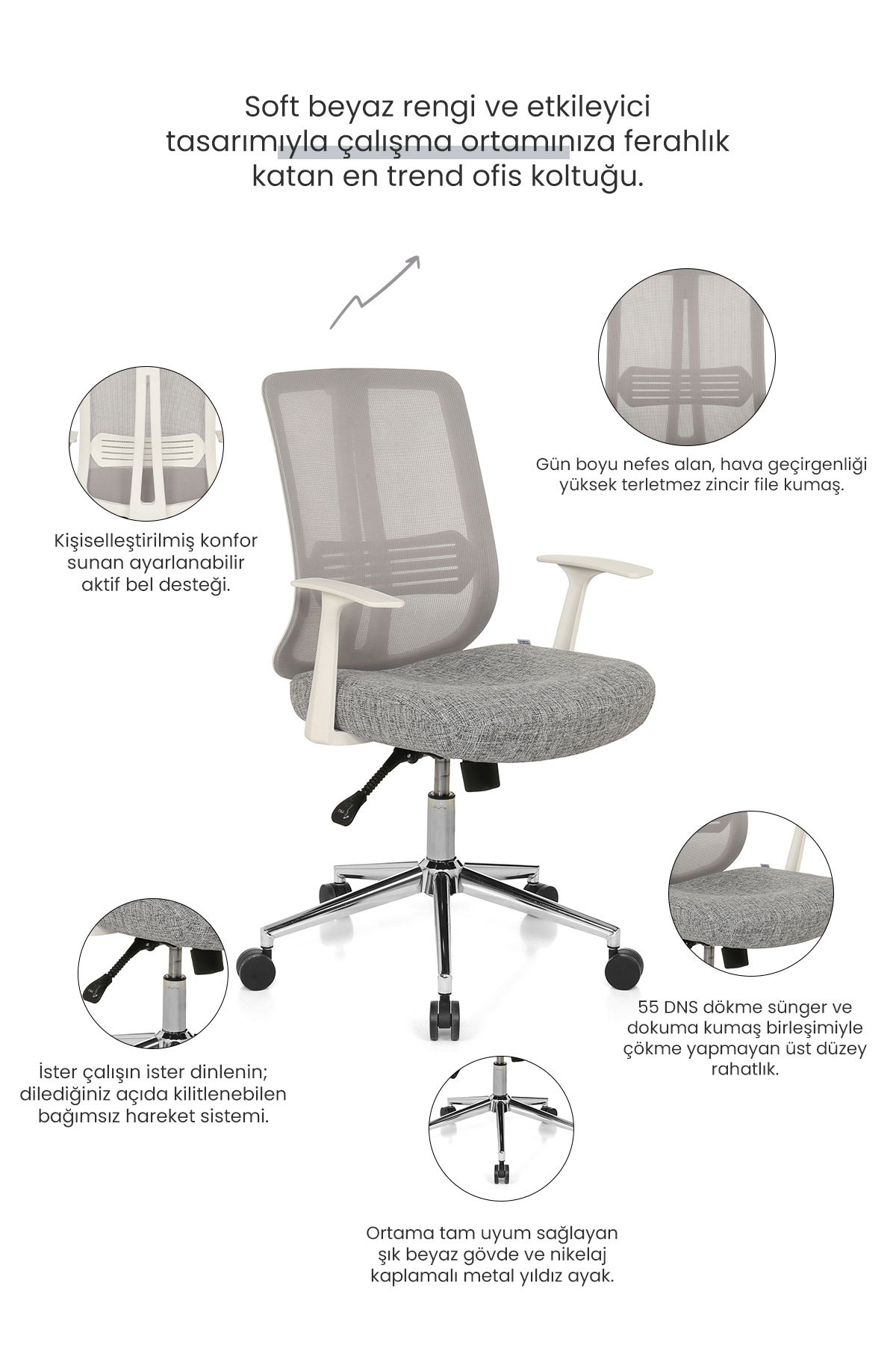 Seduna Thunder Pro Çalışma Koltuğu Beyaz | Ofis Toplantı Koltuğu