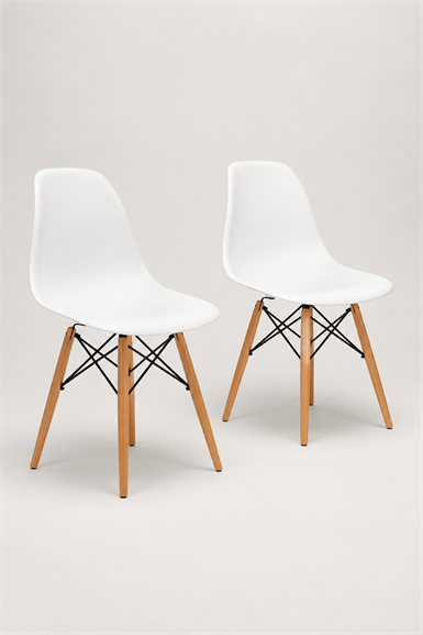 Seduna Beyaz Eames Sandalye | Natural Ahşap Ayaklı | 2 Adet