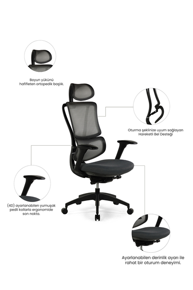 Seduna Evora Premium Black Ofis Koltuğu | Yönetici Koltuğu