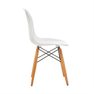 Seduna Beyaz Eames Sandalye | Natural Ahşap Ayaklı | 2 Adet