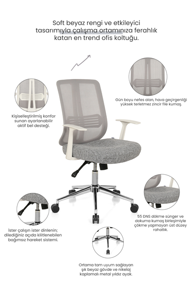 Seduna Thunder Pro Çalışma Koltuğu Beyaz | Ofis Toplantı Koltuğu