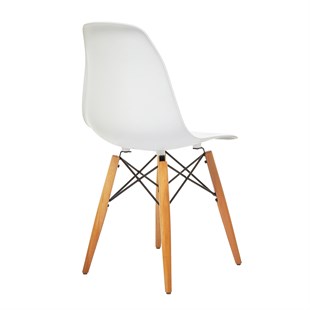 Seduna Beyaz Eames Sandalye - 4 Adet - Natural Ahşap Ayaklı
