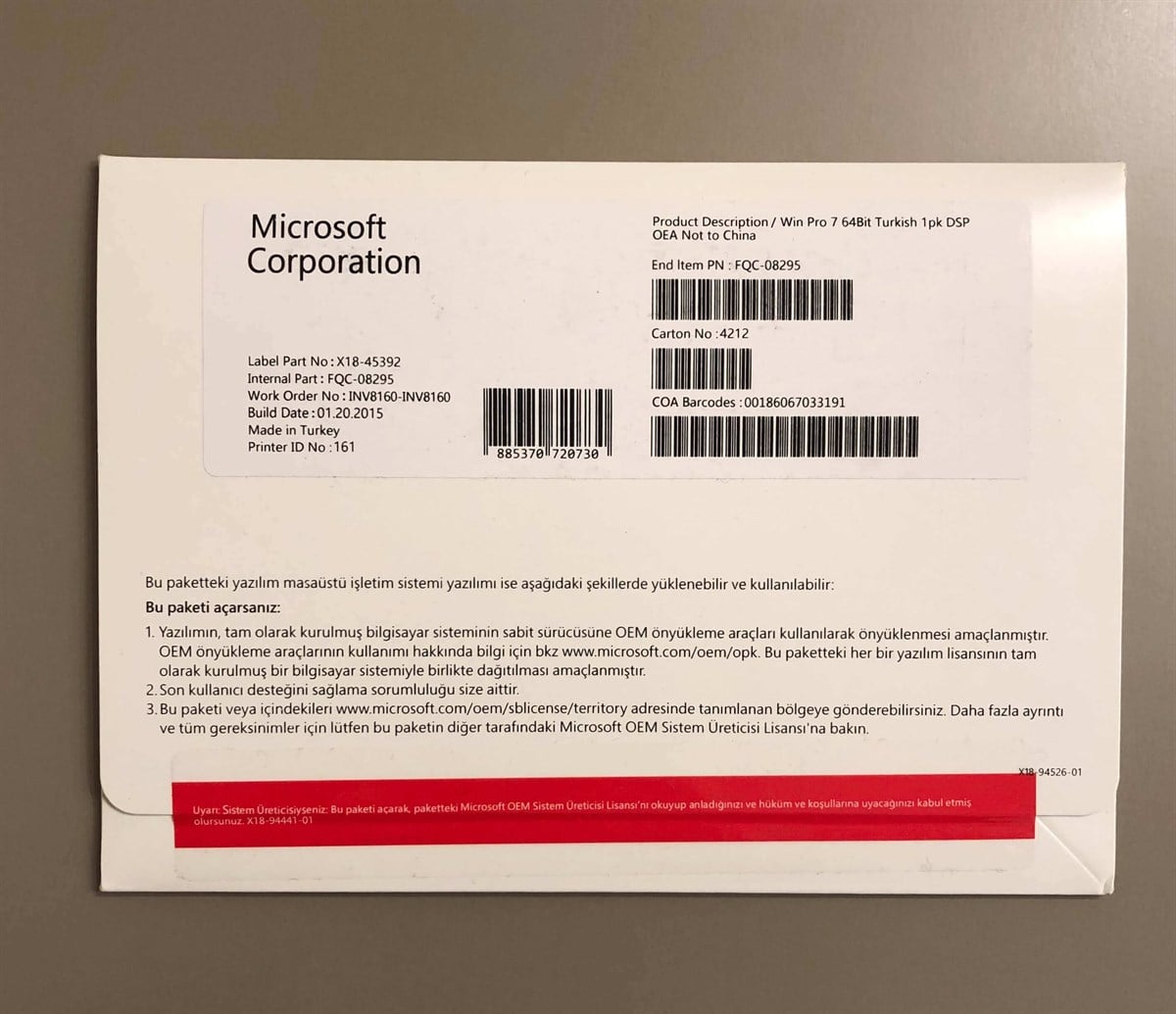 İşletim Sistemleri | KutuluMicrosoft Windows 7 Pro 32/64 Bit SP1 TR OEM (FQC-08295)882224923026