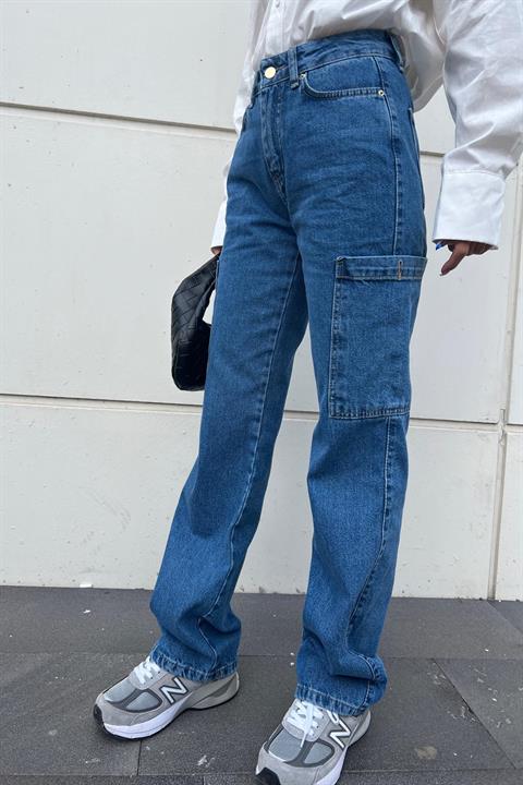 Kargo Cep Detay Bol Paça Kadın Jean