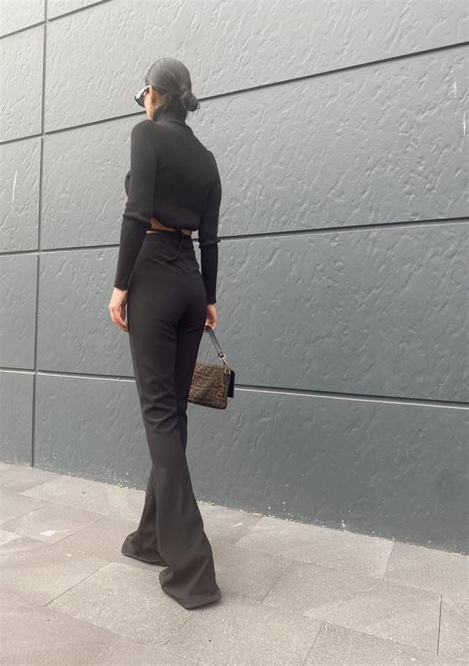 Siyah Beli Bağlama Detaylı Yüksek bel pantolon
