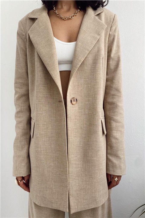 Bej tek düğmeli Blazer ceket