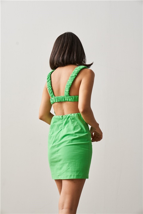 Yeşil Sırt Dekolteli Mini Elbise