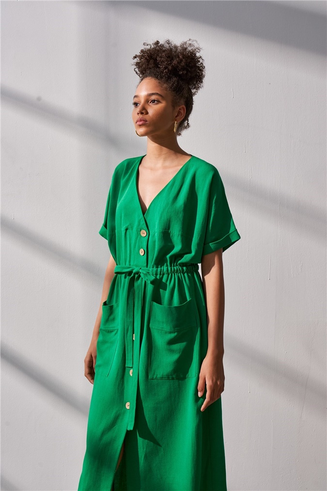 Yeşil Cepli Basic Elbise