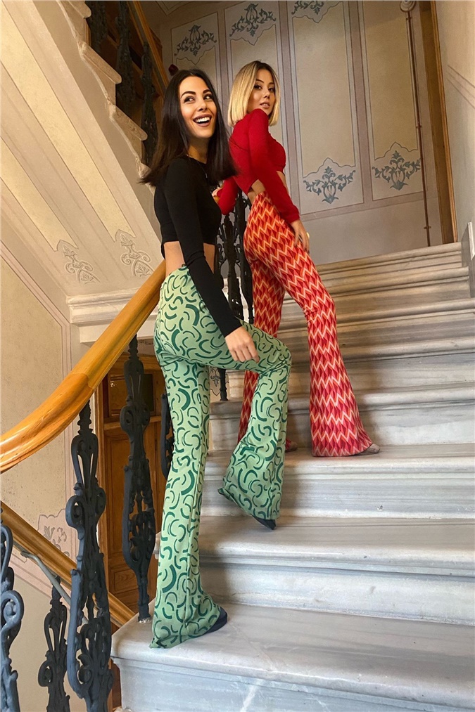 Yeşil Triko İspanyol Paça Pantolon