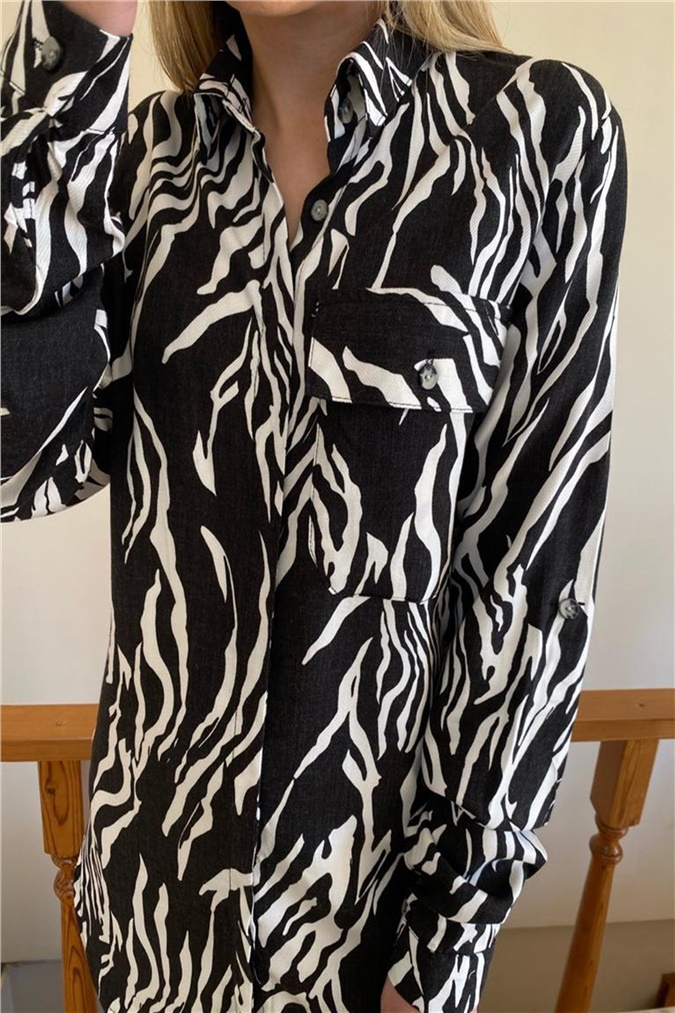 Zebra Desenli Uzun Kol Gömlek