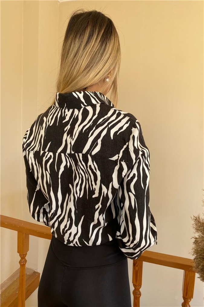 Zebra Desenli Uzun Kol Gömlek