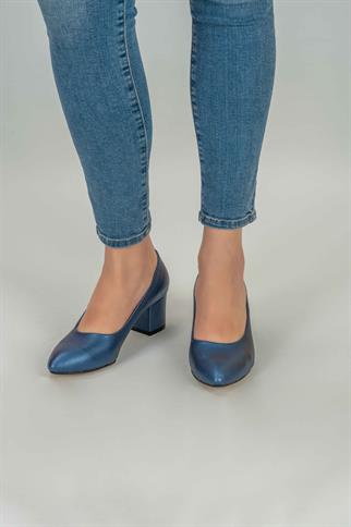 Afra Mat Yaldızlı Klasik Topuklu Ayakkabı -Mavi