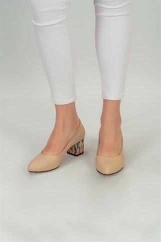 Afra Renkli Topuk Klasik Topuklu Ayakkabı -Bej