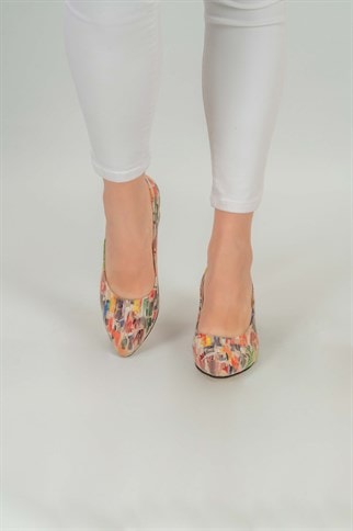 Afra Çok Renkli Klasik Topuklu Ayakkabı -Bej