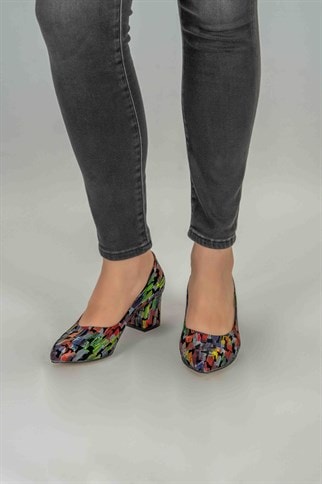 Afra Çok Renkli Klasik Topuklu Ayakkabı -Siyah