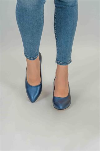 Afra Mat Yaldızlı Klasik Topuklu Ayakkabı -Mavi