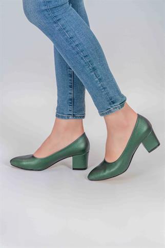 Afra Mat Yaldızlı Klasik Topuklu Ayakkabı -Yeşil