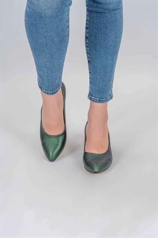 Afra Mat Yaldızlı Klasik Topuklu Ayakkabı -Yeşil