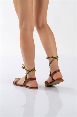 Leaf Bilek Bağlamalı Hakiki Deri Bronz Sandalet