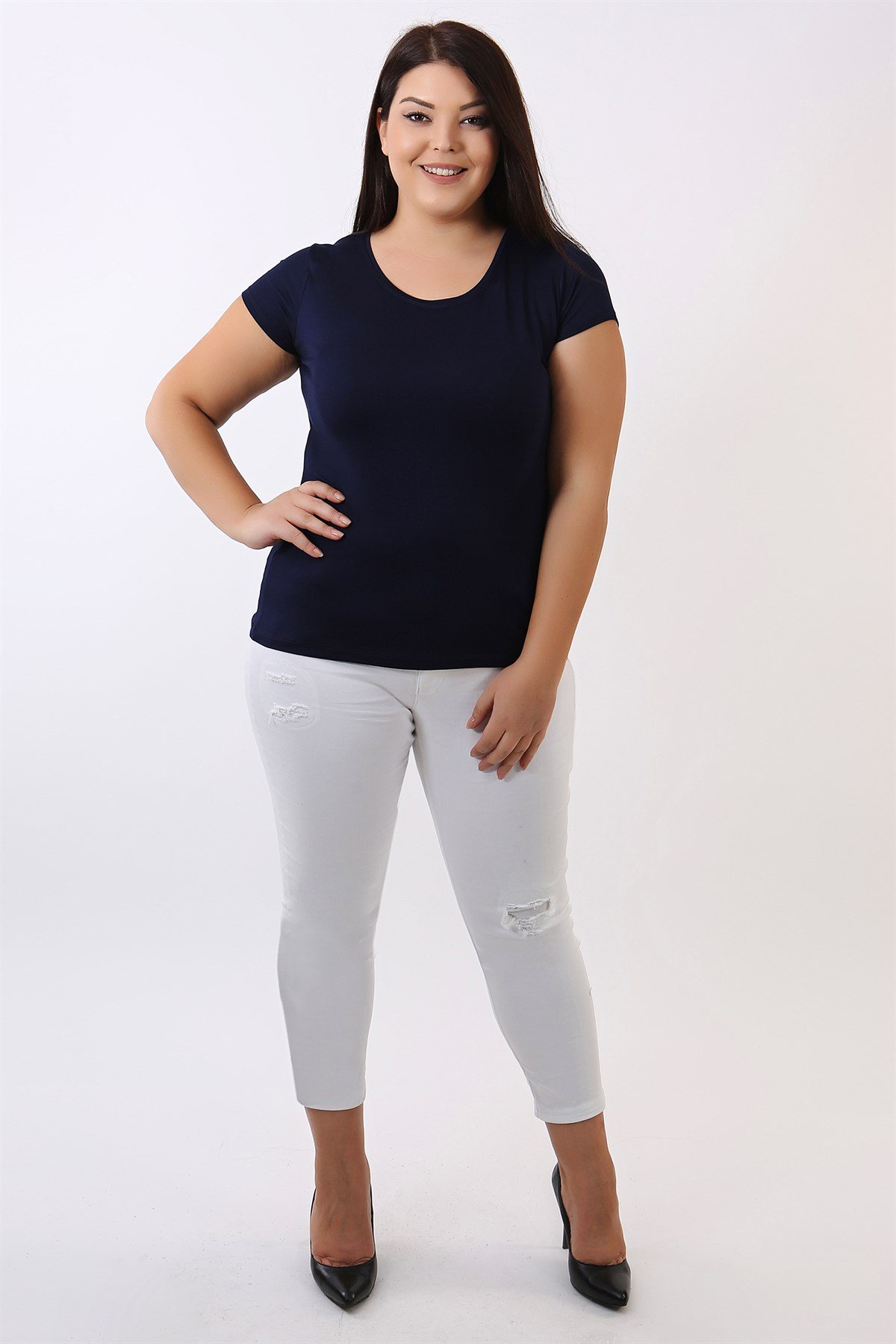 BİSİKLET YAKA AY KOL BASIC BLUZ LACİVERT