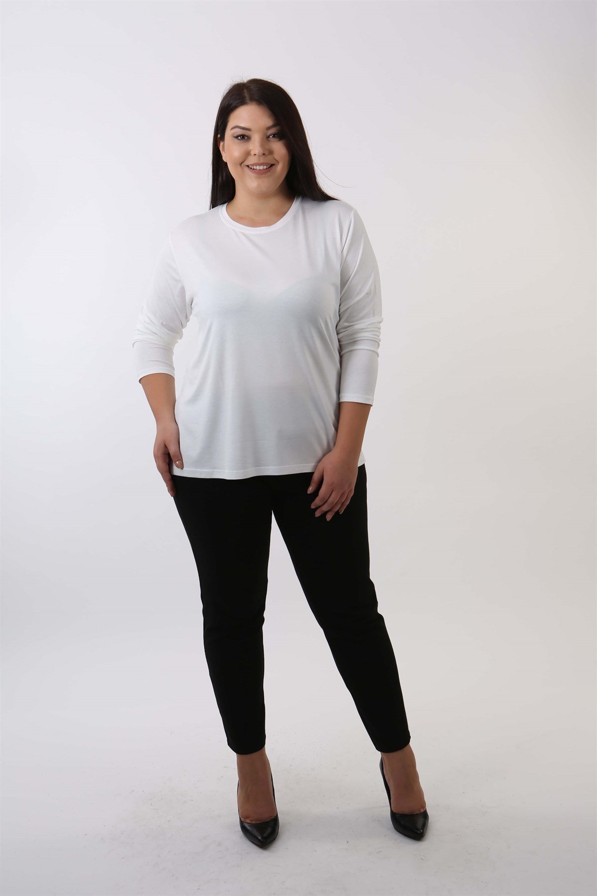 Bisiklet Yaka Uzun Kol Ekru Basıc Bluz 