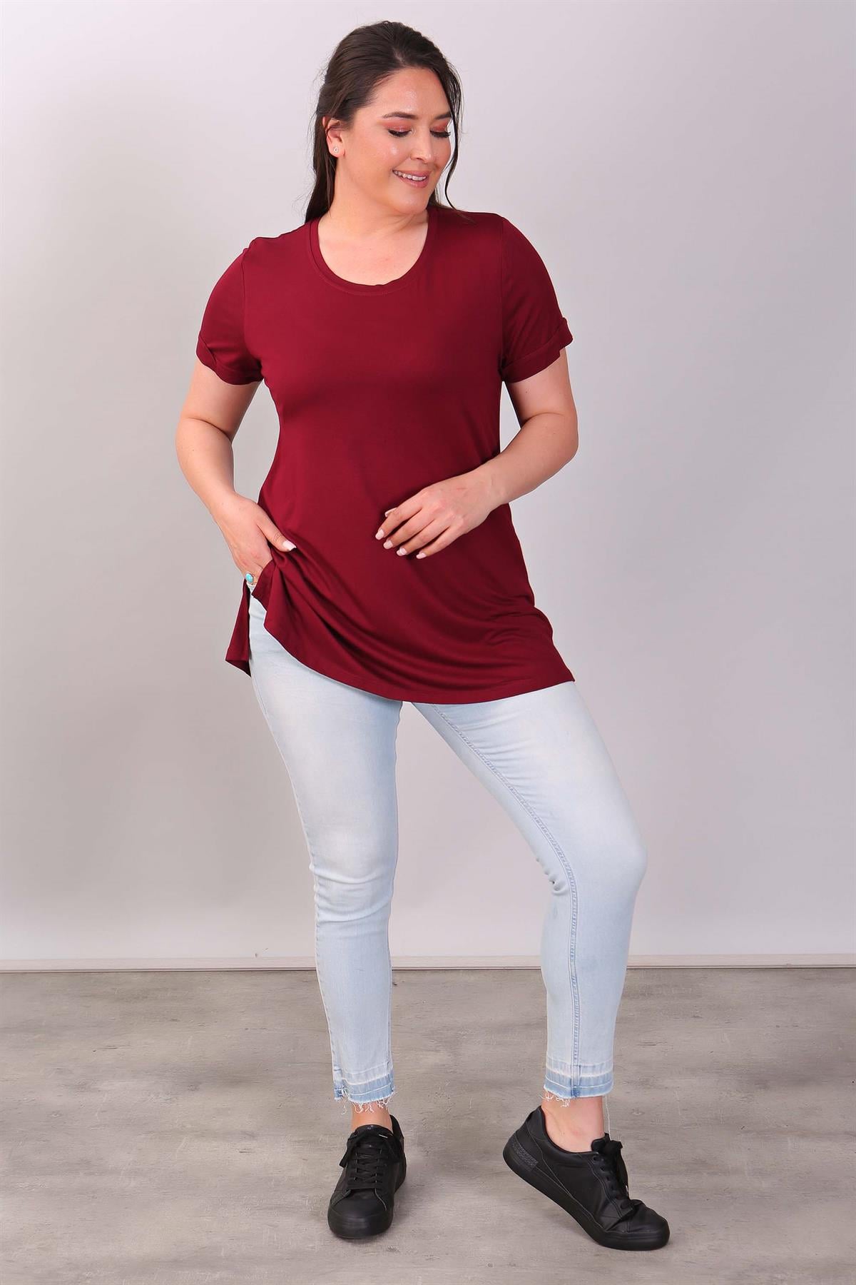 Bisiklet Yakalı Basic Bordo Bluz