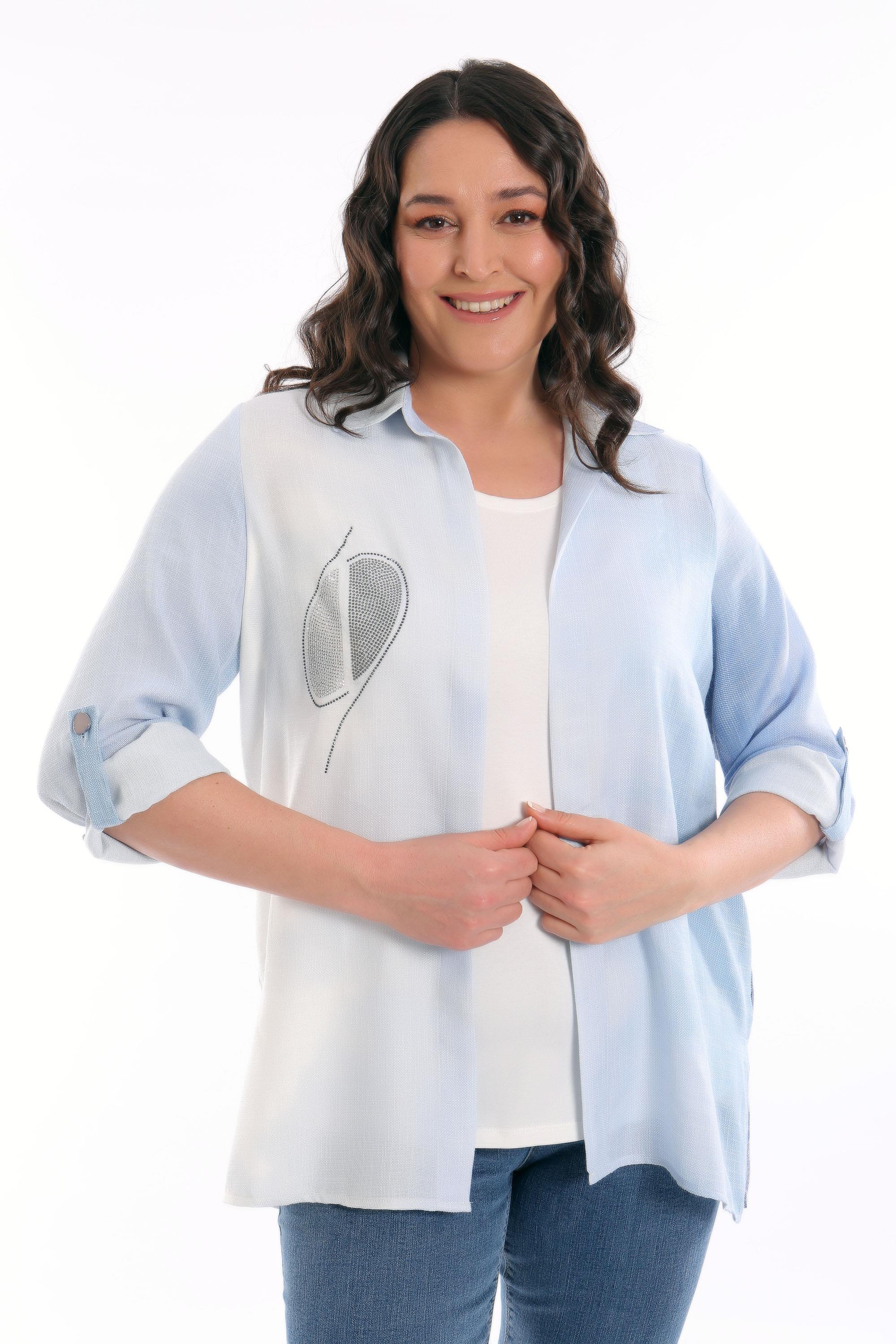 Büyük Beden İndigo Apoletli Gömlek Bluz İkili Takım