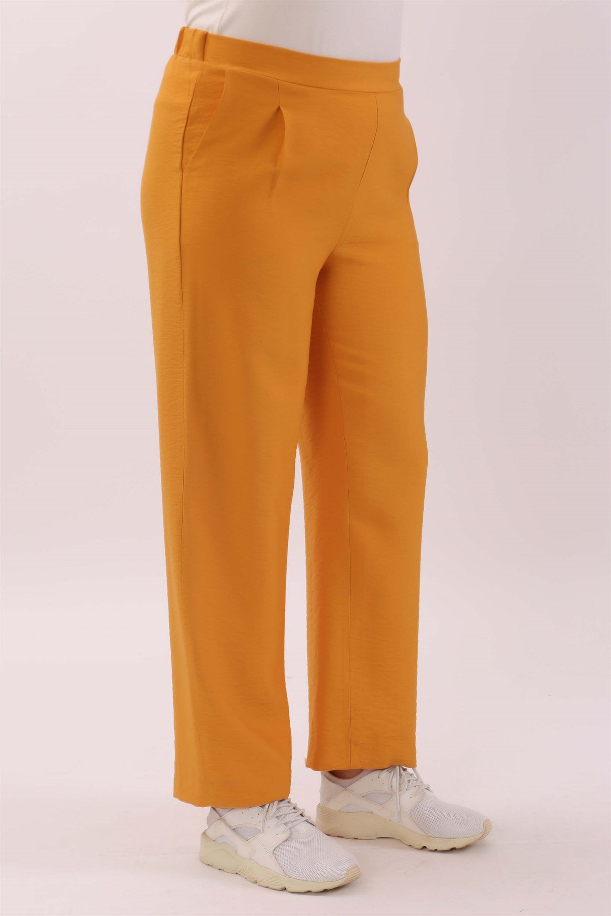 Büyük Beden Keten Hardal Pantolon