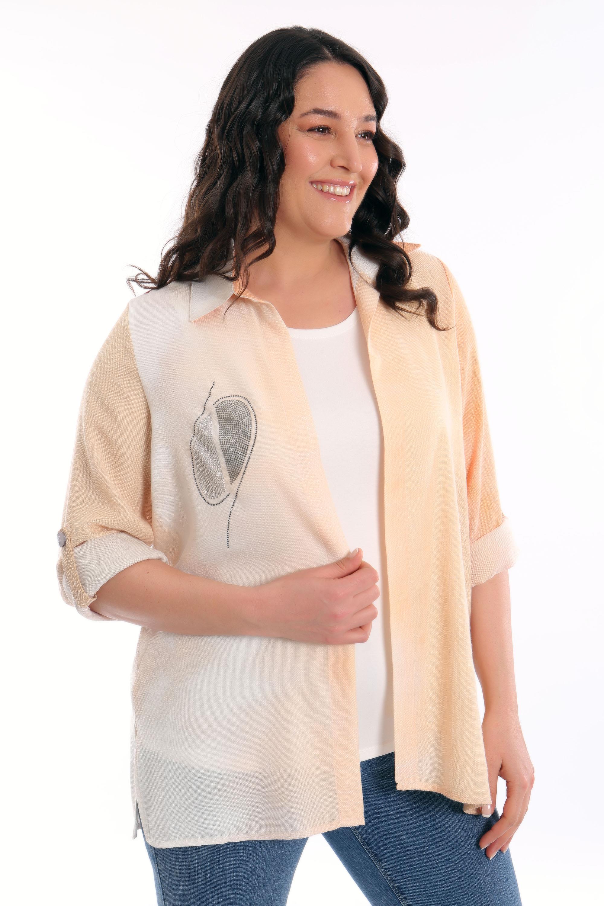 Büyük Beden Oranj Apoletli Gömlek Bluz İkili Takım