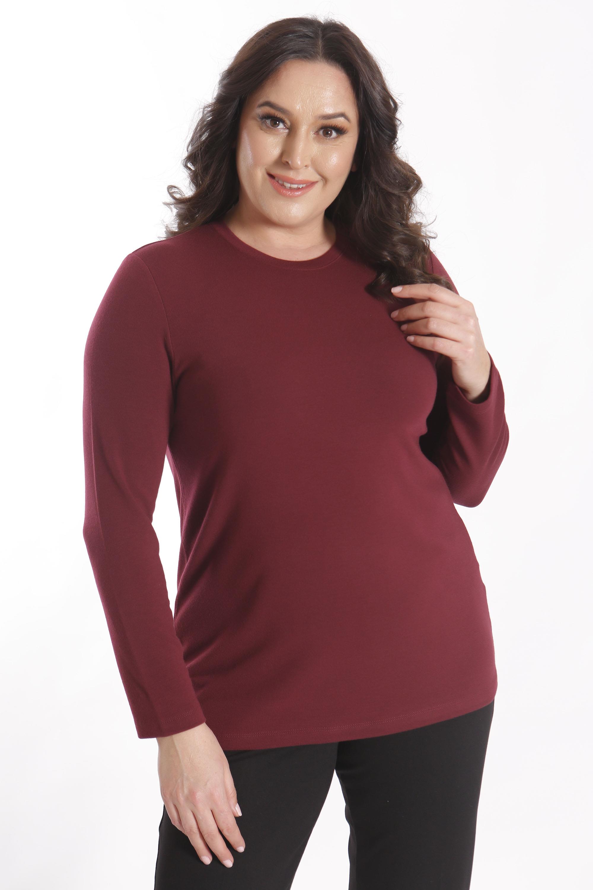 Trend42plus büyük Beden Basic Bisiklet Yaka Bordo Bluz