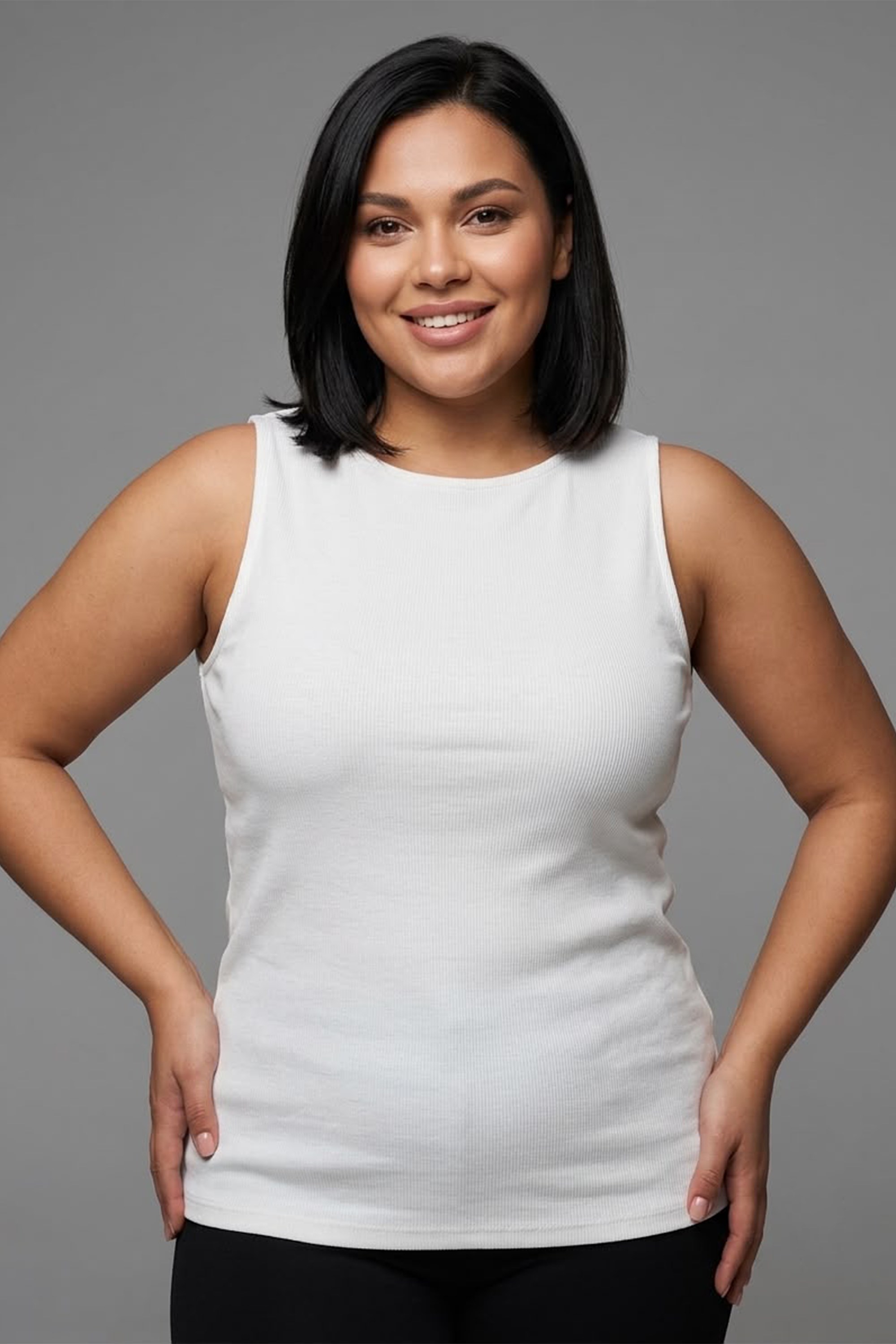 Trend42plus Büyük Beden Bisiklet Yaka Atlet-Ekru