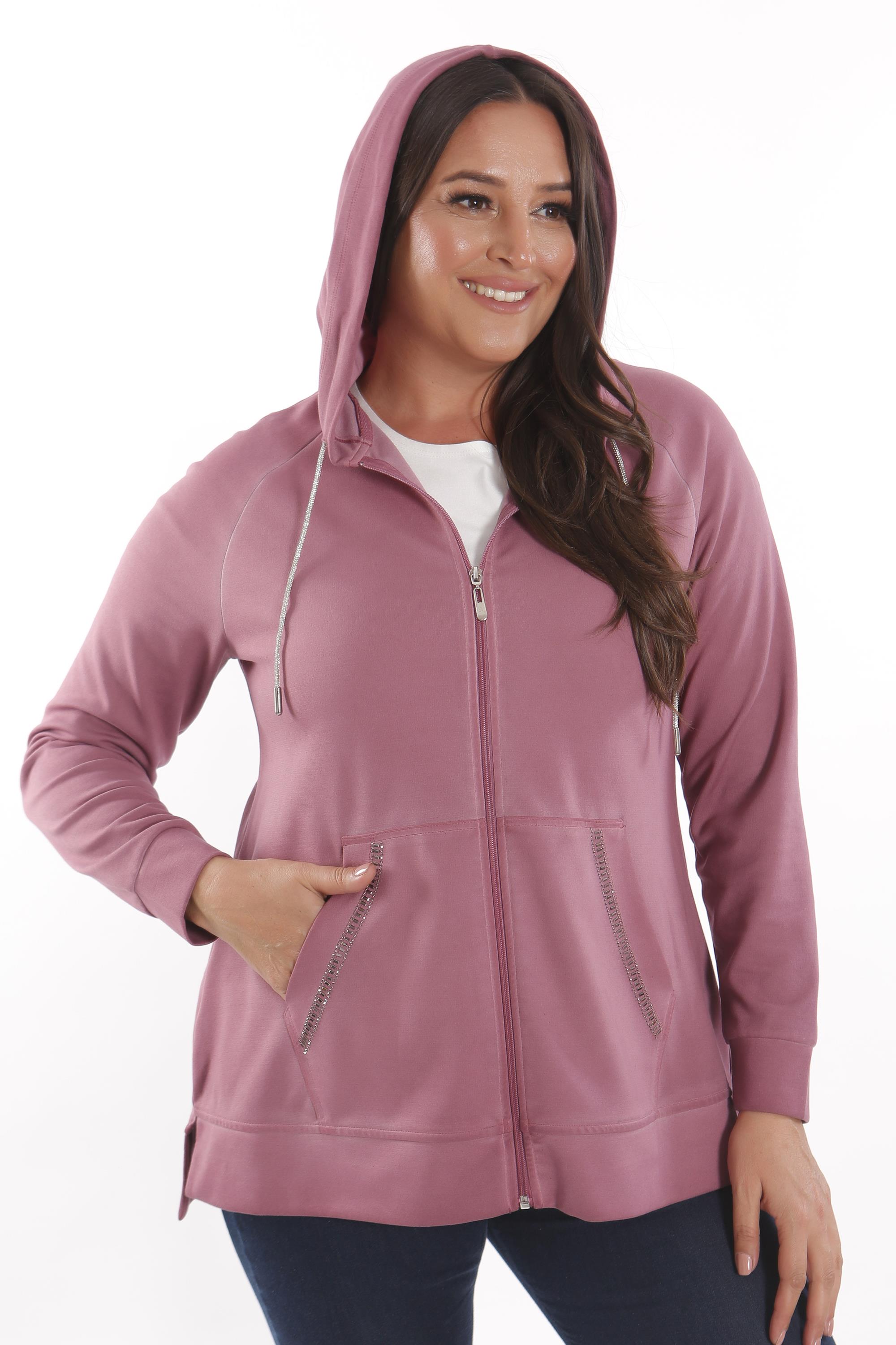 Trend42plus Büyük Beden Kapüşonlu Cep Detaylı ve Batik Yıkamalı Bordo Sweatshirt