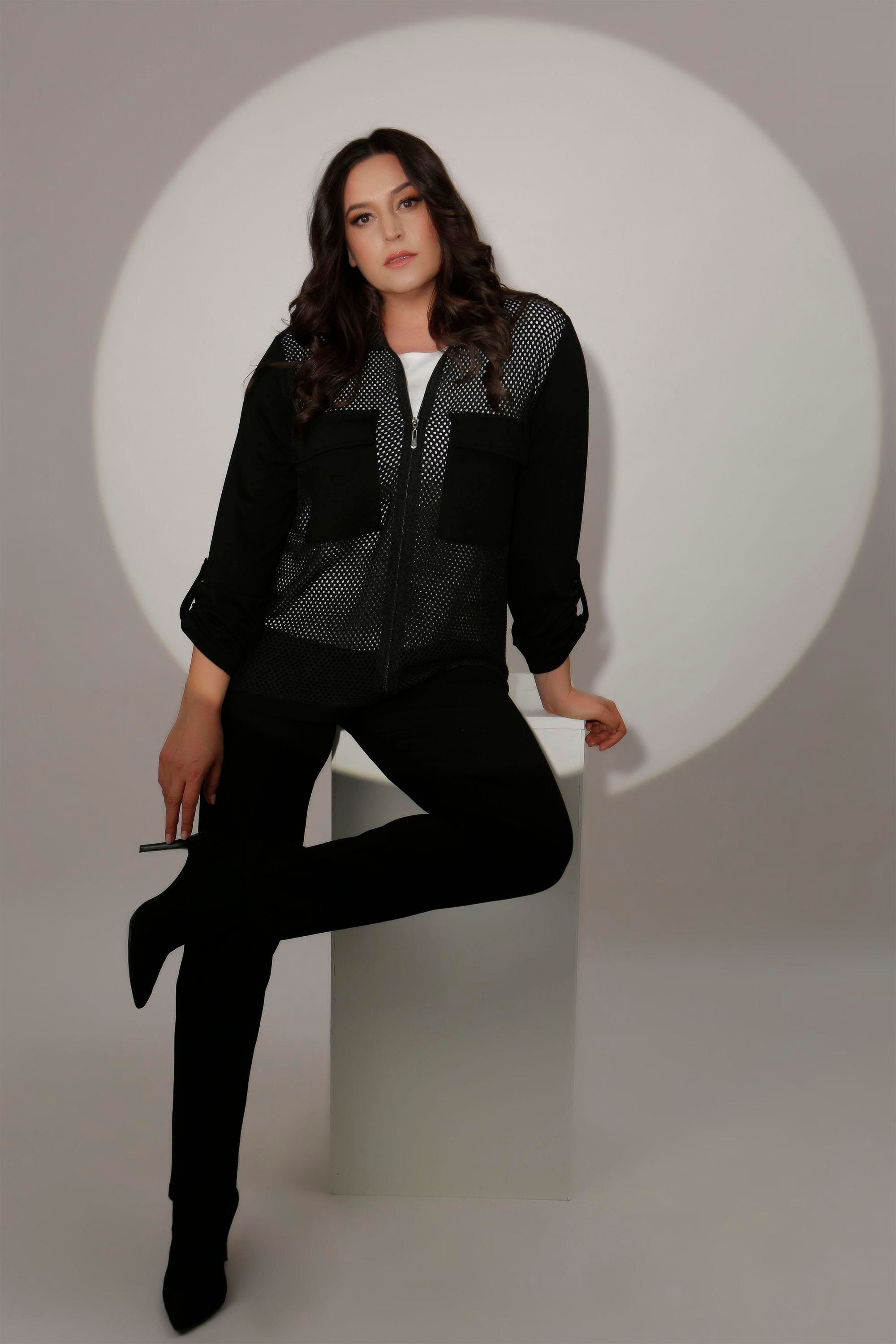 Trend42plus Büyük Beden Ön Fileli  Siyah İkili Takım