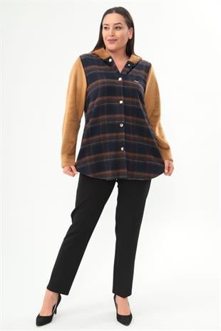 Trend42plus Ekose Desen Çıt Çıt Düğmeli Cep Detaylı İndigo Mont