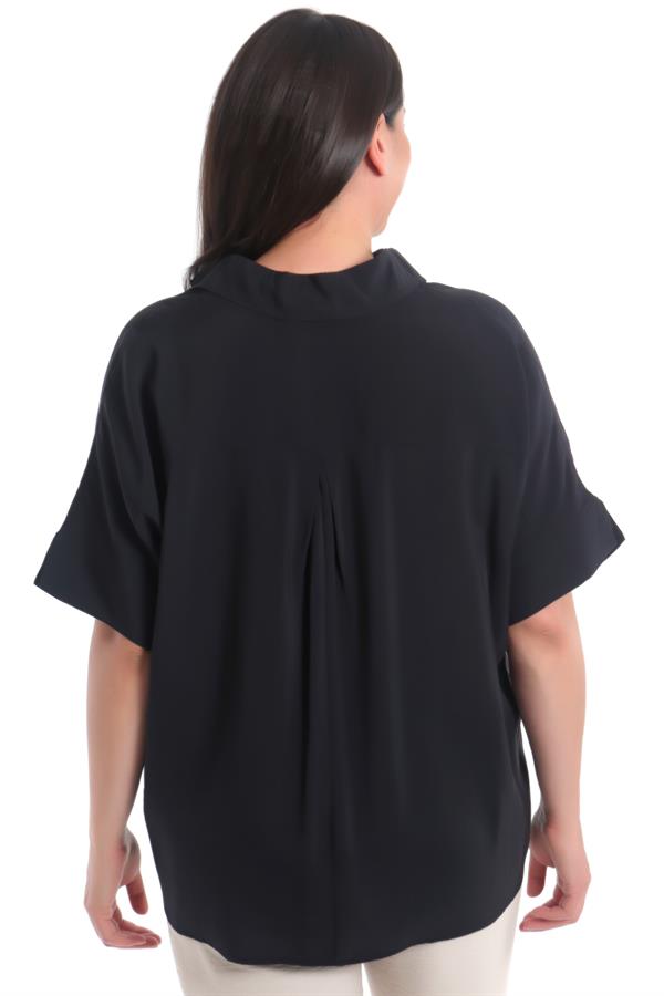 Büyük Beden Oversize Kısa Kol Siyah Gömlek