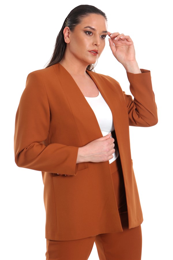 Büyük Beden Taba Tona Ton Astarlı Blazer Ceket Pantolon Takım