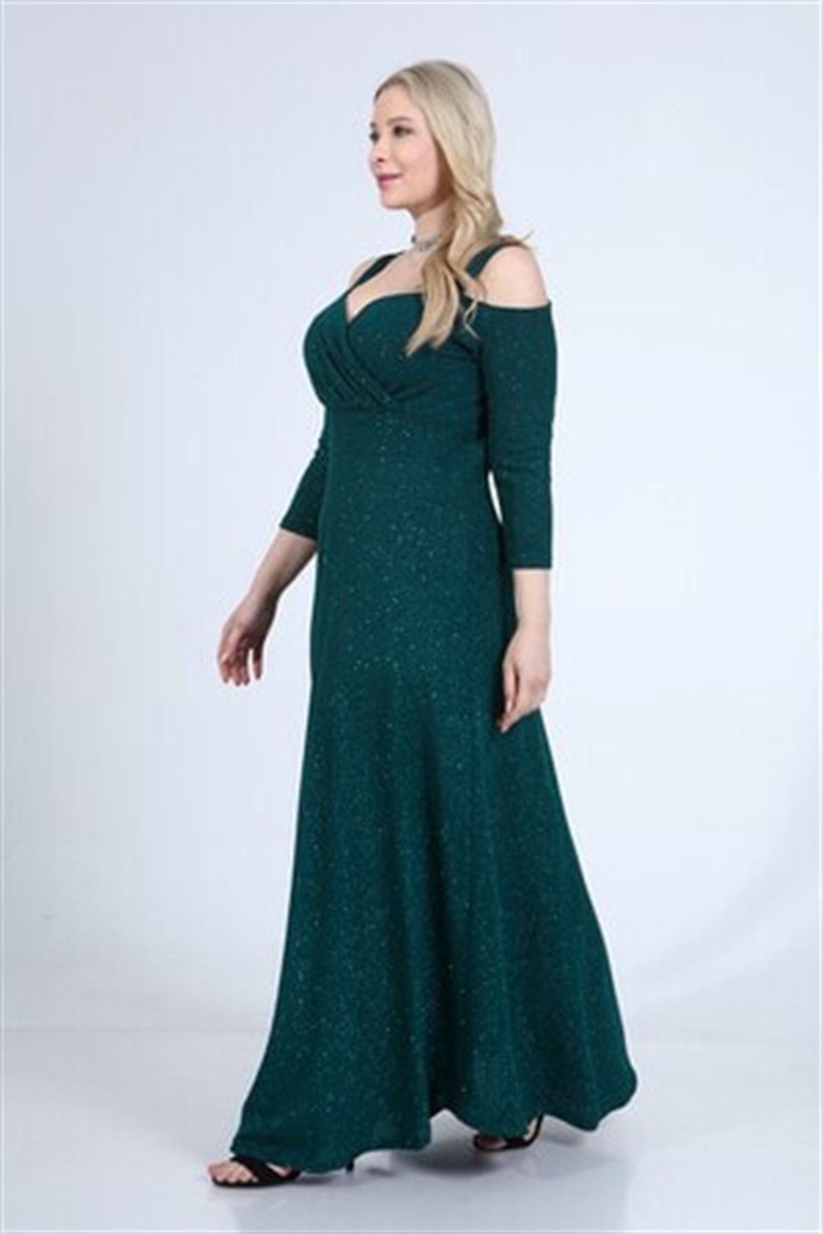 Büyük Beden Yeşil Uzun Abiye Elbise -Trend42plus