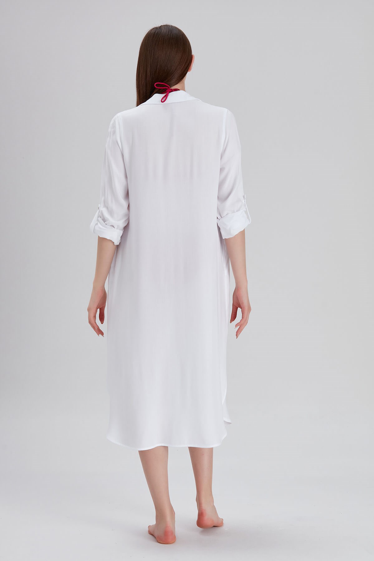 Gömlek Formlu Beyaz Plaj Elbisesi - Trend42Plus