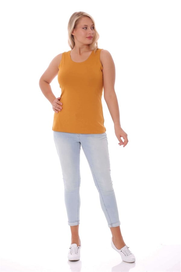 Geniş Askılı Basic Hardal Bluz
