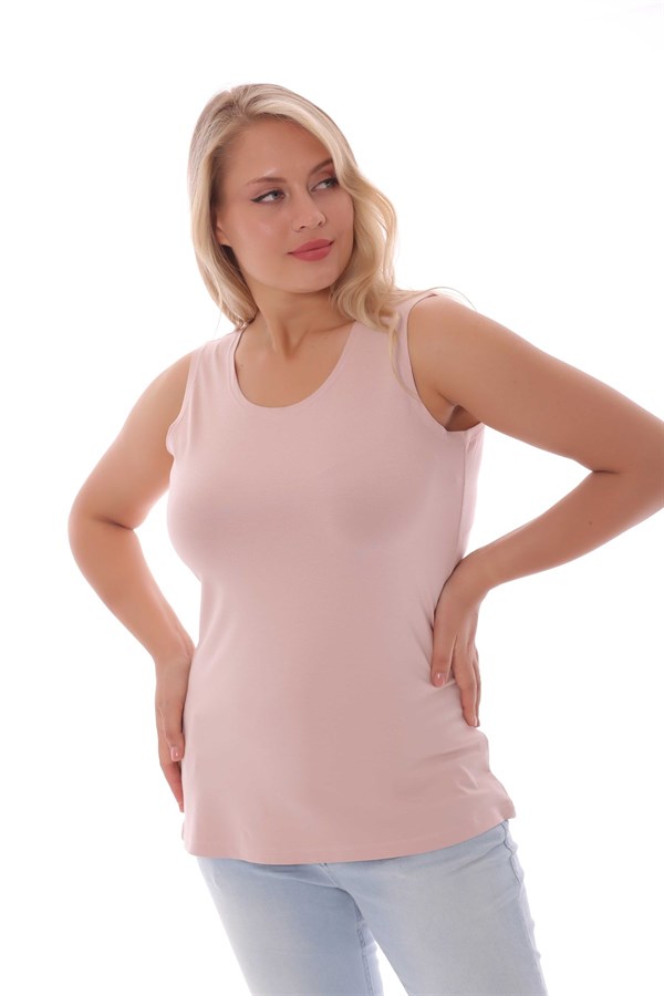 Geniş Askılı Basic Pudra Bluz